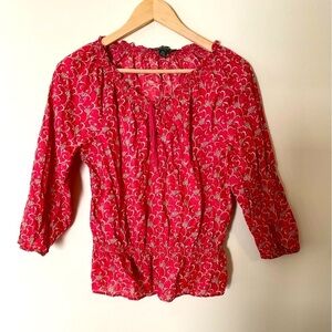 LRL Red Floral Peasant Blouse , Size Petite Medium​​​​​​